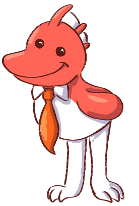 a picture of funfun standing there wearing an orange necktie. he looks happy.