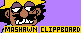 a pastel purple button that depicts mashawn frowning and text at the bottom right that reads mashawn clippboard.