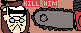 a pastel brown button that has two drawings, on its left is the schrudler upside down and visibly upset, on the right is a chainsaw. in the top center there is text that reads, kill him.